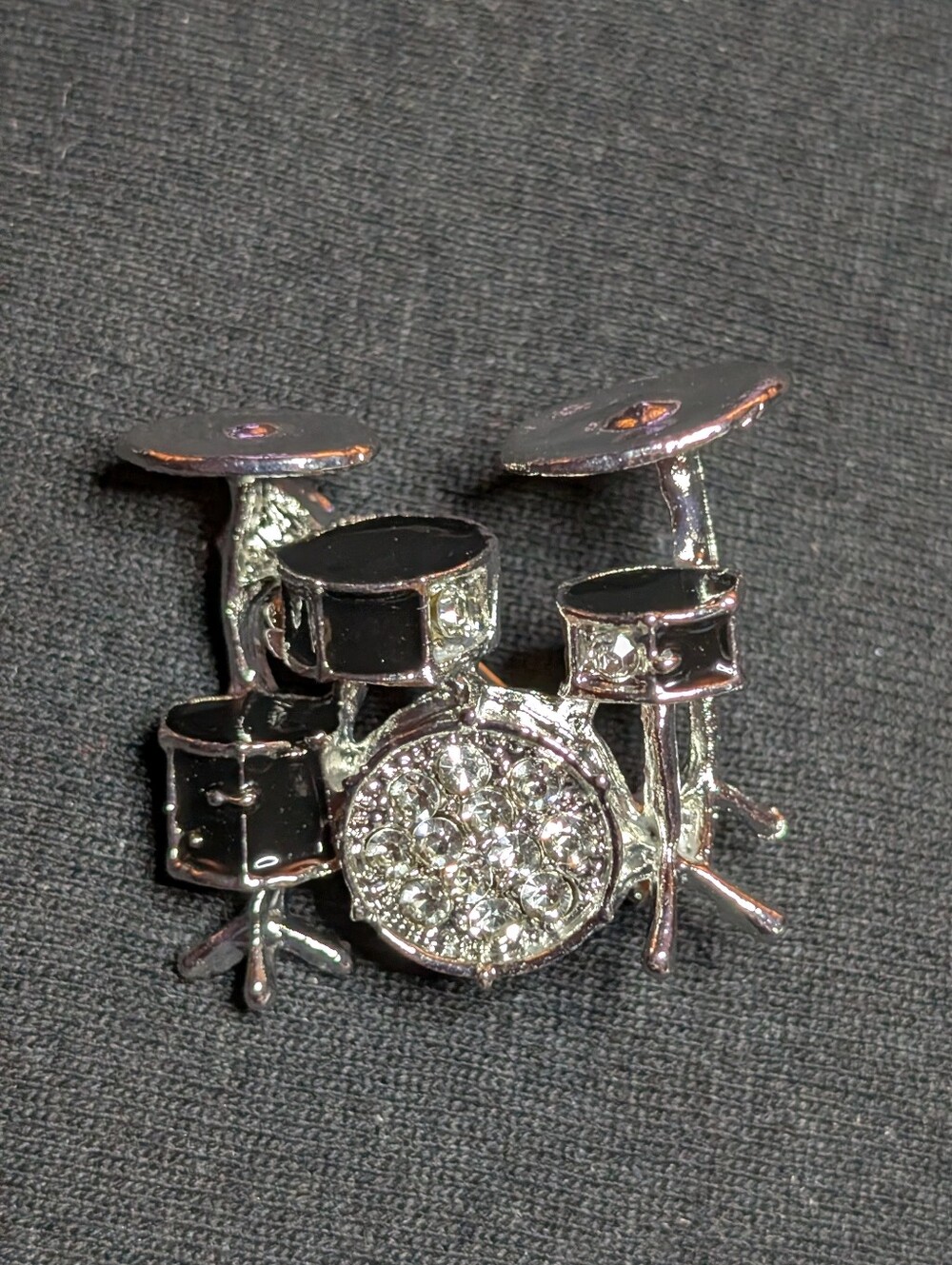 Rhinestone Drum Set Accent Pin in Black and Silver